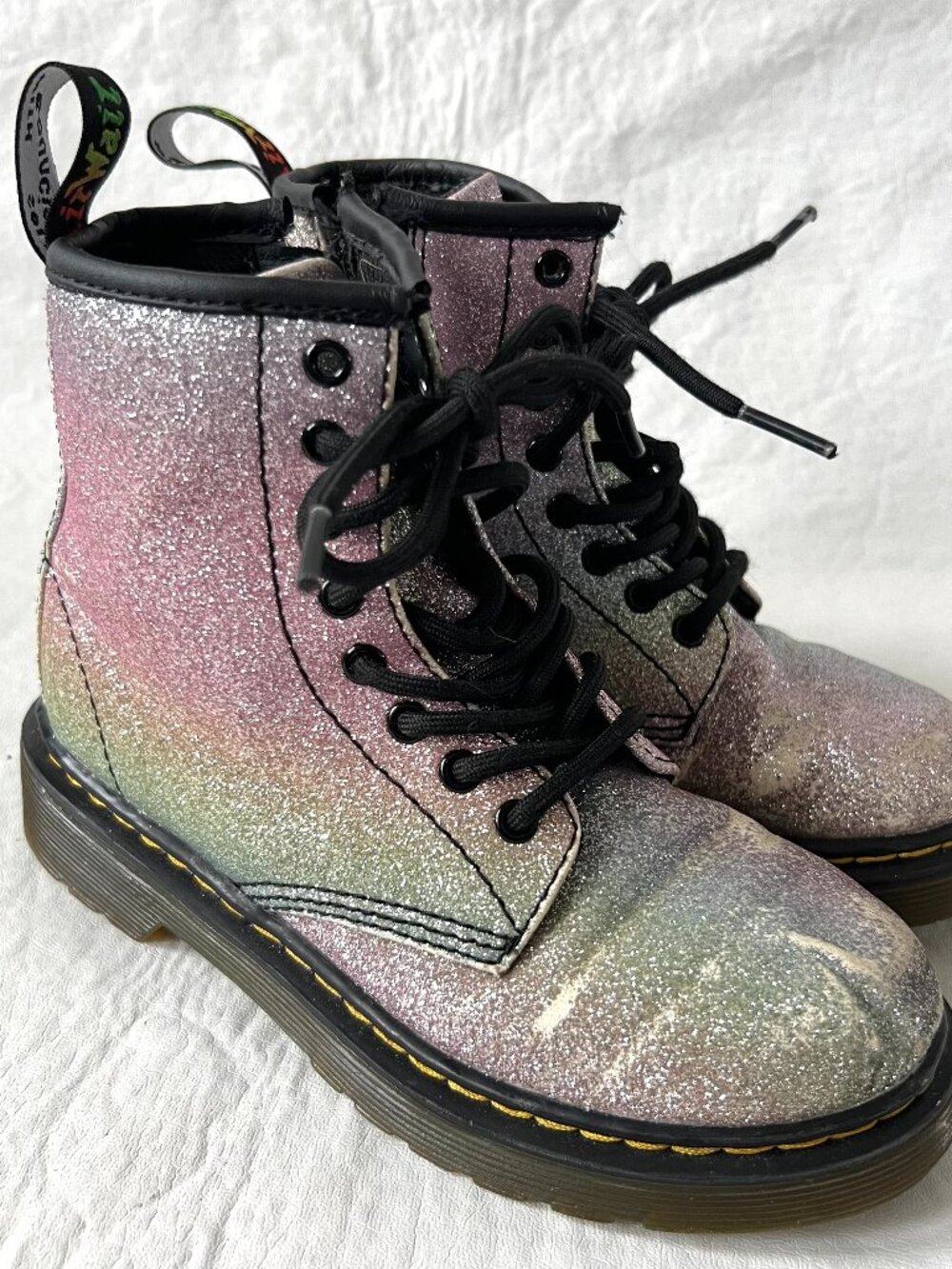 Dr Martens Boots Junior 1460 Rainbow Glitter Lace Up zip kids 13 combat docs